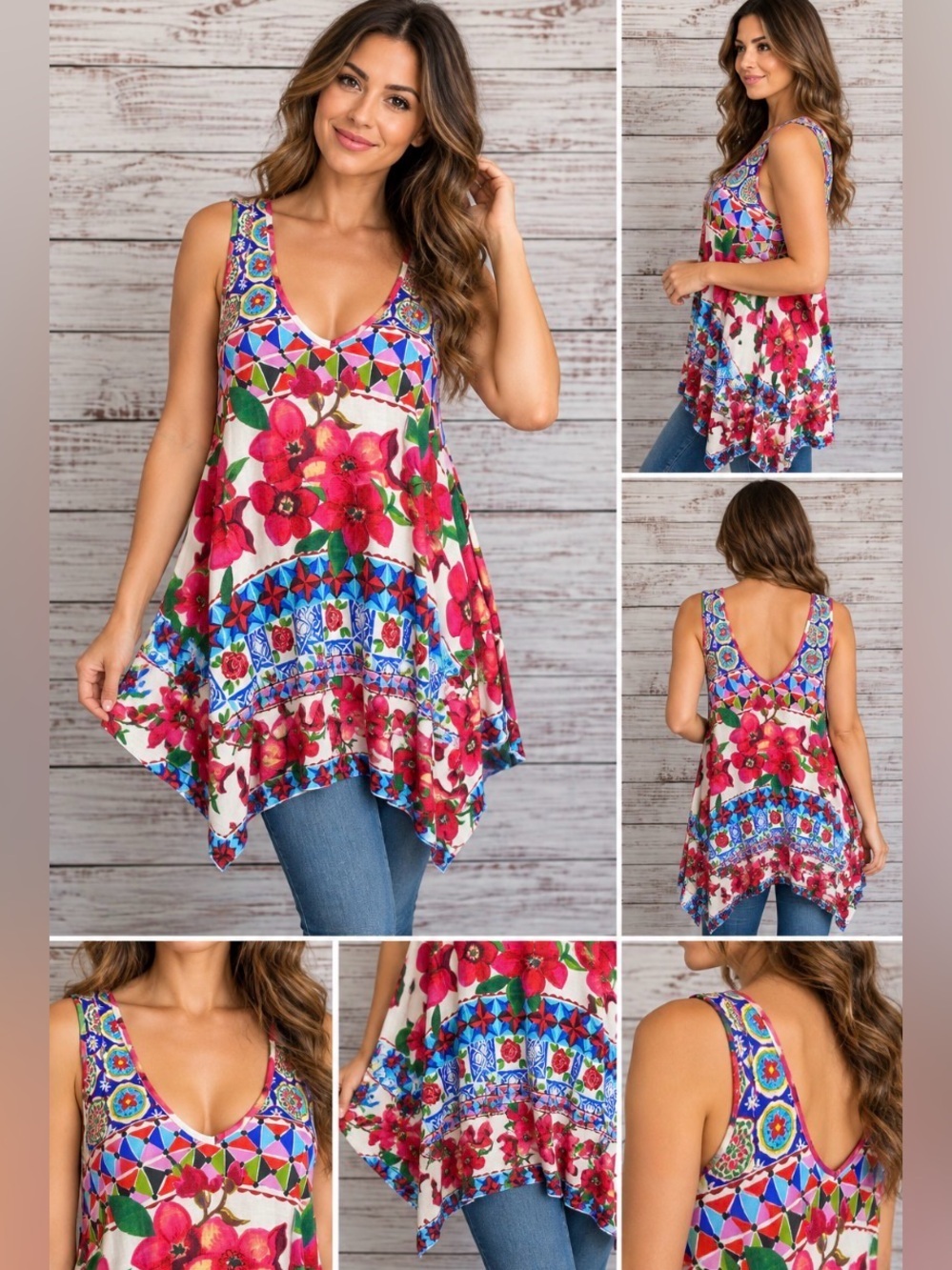 Desigual Multicolor Cecil Floral V-Neck Sleeveless Tank